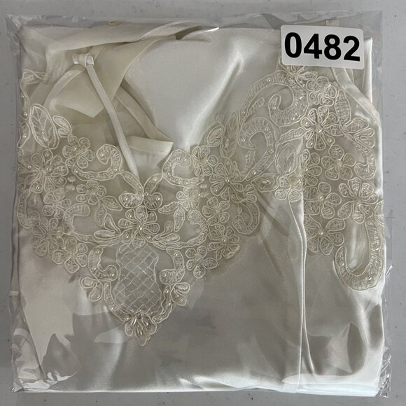 Linea Donatella Womens M White Cream Lace Coquette Satin Slip Dress Chiffon Trim - Picture 15 of 16